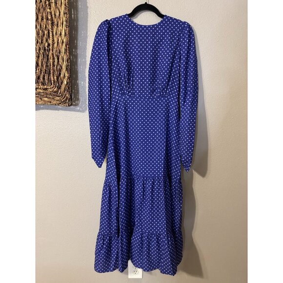 Area Stars Midi Dress XS Extra Small Blue Purple Dot Long Sleeve Tiered NEW - Picture 14 of 15